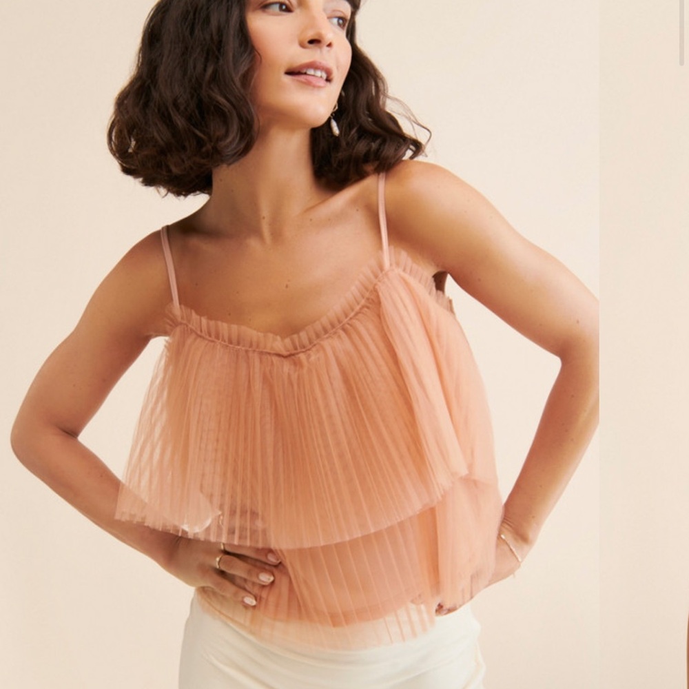 ANTHROPOLOGIE Tan Pleated Tulle Tank Size Medium